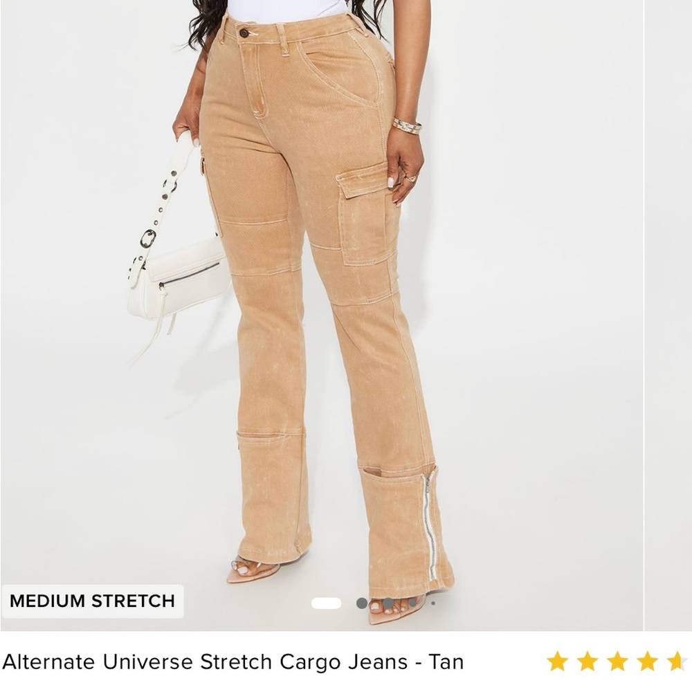 Fashion Nova alternate tan stretch cargo jeans size 13 brown / white - Picture 1 of 10